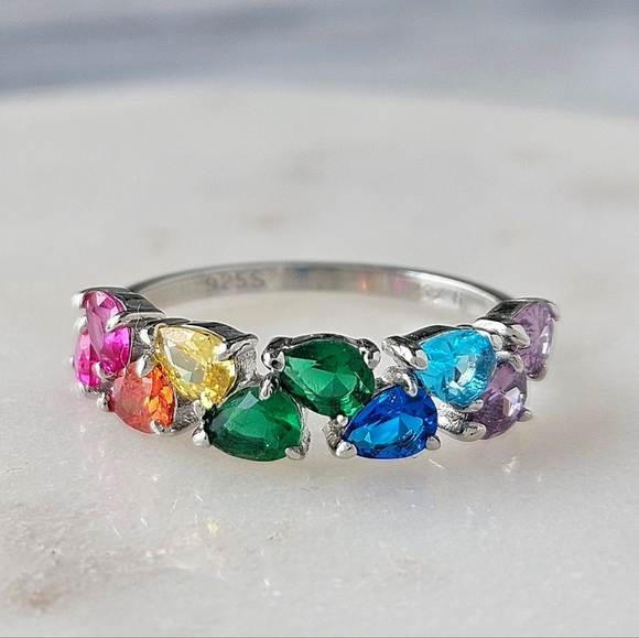 🌈 Rainbow Multicolor Cluster Ring, 925 Sterling Silver Size Charmed Aroma - Picture 3 of 5